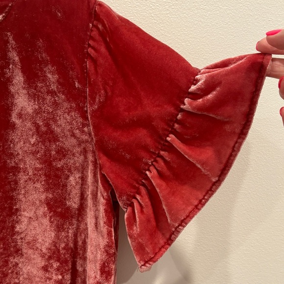 Loft Velvet Ruffle Sleeve Top - Pink - Picture 2 of 5